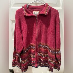 Vintage Heirloom Collectibles Burgundy Patterned Cardigan, Autumn,Size 14/16, XL